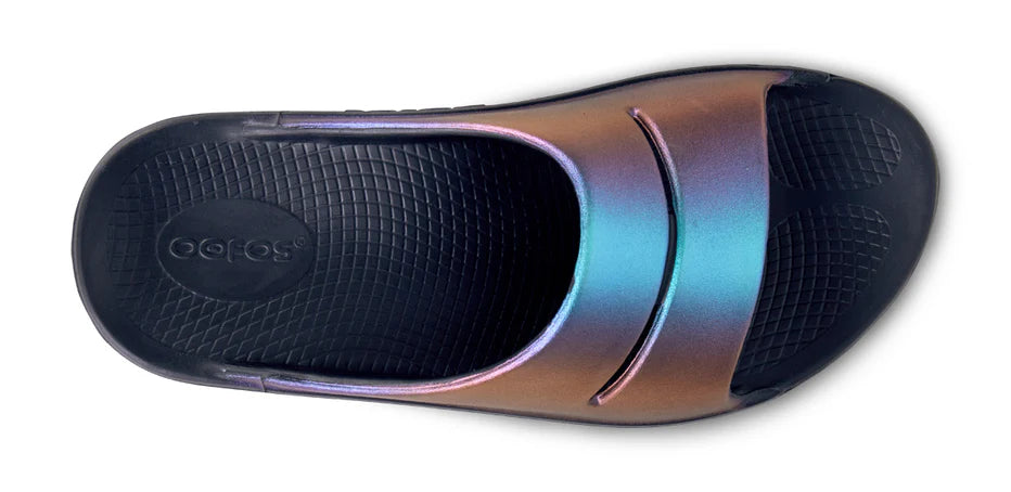 Women's Oofos Ooahh Luxe Slide. Multicolored. Top view.