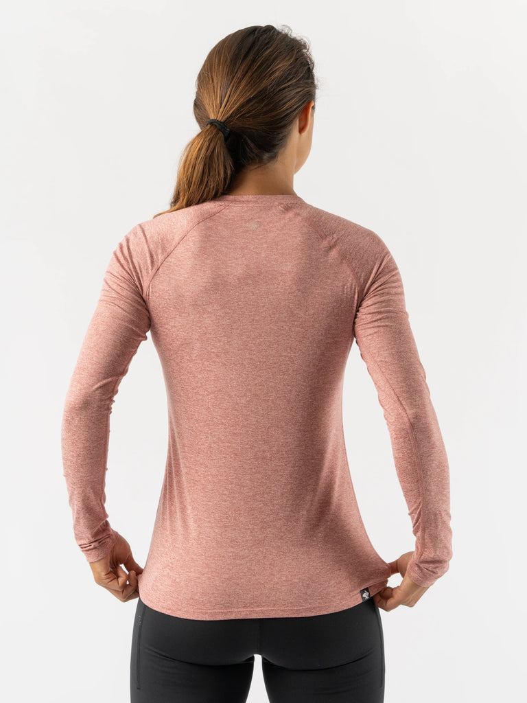 Women's rabbit EZ Long Sleeve Tee. Pink. Rear view.