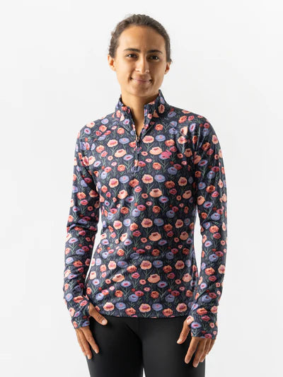 Women's rabbit EZ Zip 2.0 Long Sleeve. Floral print. Front view.