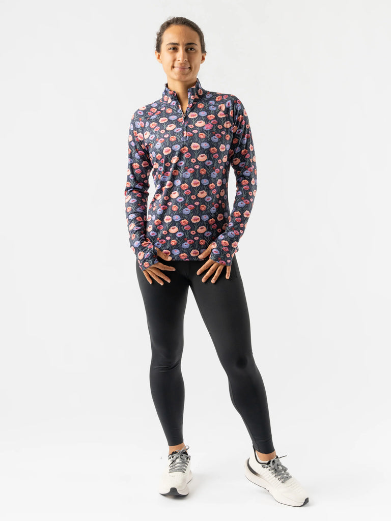 Women's rabbit EZ Zip 2.0 Long Sleeve. Floral print. Front view.