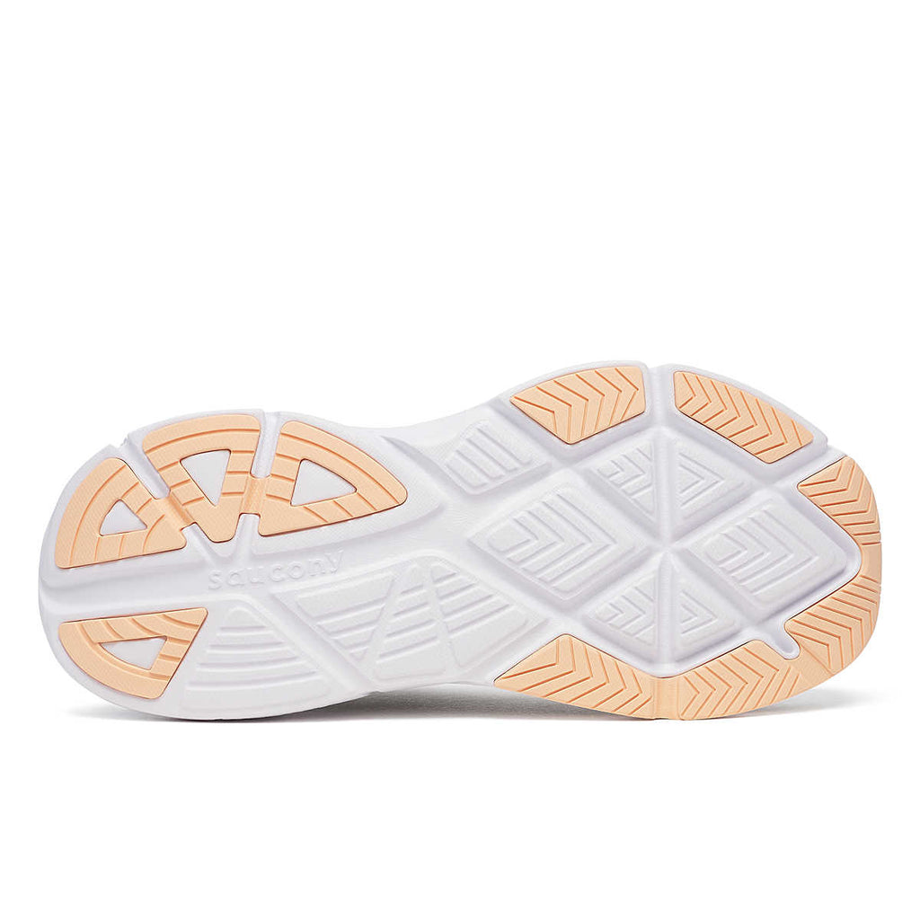 Women's Saucony Guide 18. Navy upper. White midsole. Bottom view.