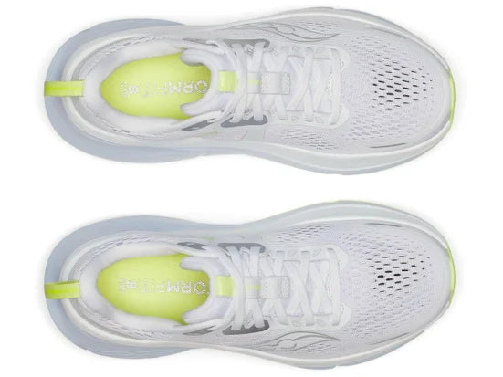 Women's Saucony Guide 18. White upper. Light Blue midsole. Top view.