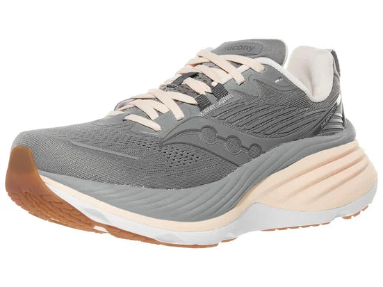 Women's Saucony Hurricane 24. Grey upper. White/Off White upper. Lateral view.