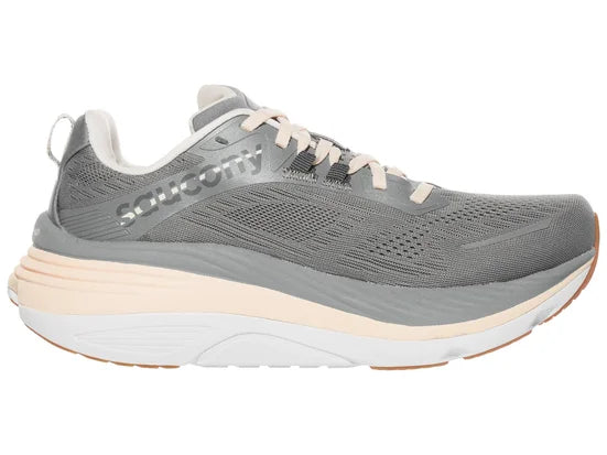 Women's Saucony Hurricane 24. Grey upper. White/Off White upper. Medial view.