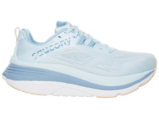 Women's Saucony Hurricane 24. Light Blue upper. White/Blue midsole. Medial view.