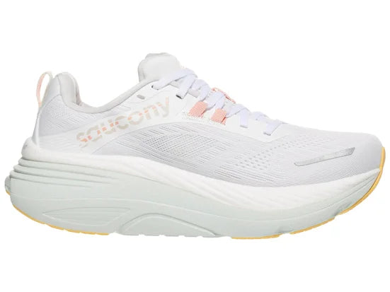 Women's Saucony Hurricane 24. White upper. White midsole. Medial view.