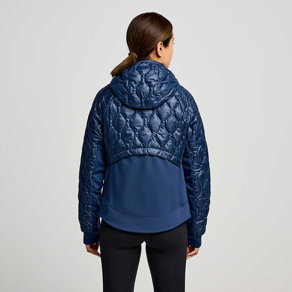 Women's Saucony Hurricane Insulated Jacket. Navy. Rear view.