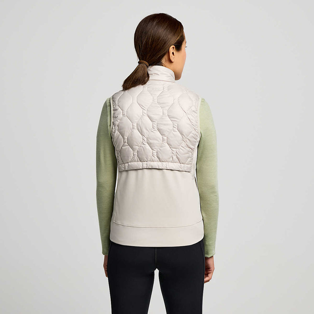 Women's Saucony Hurricane Insulated Vest. White. Rear view.