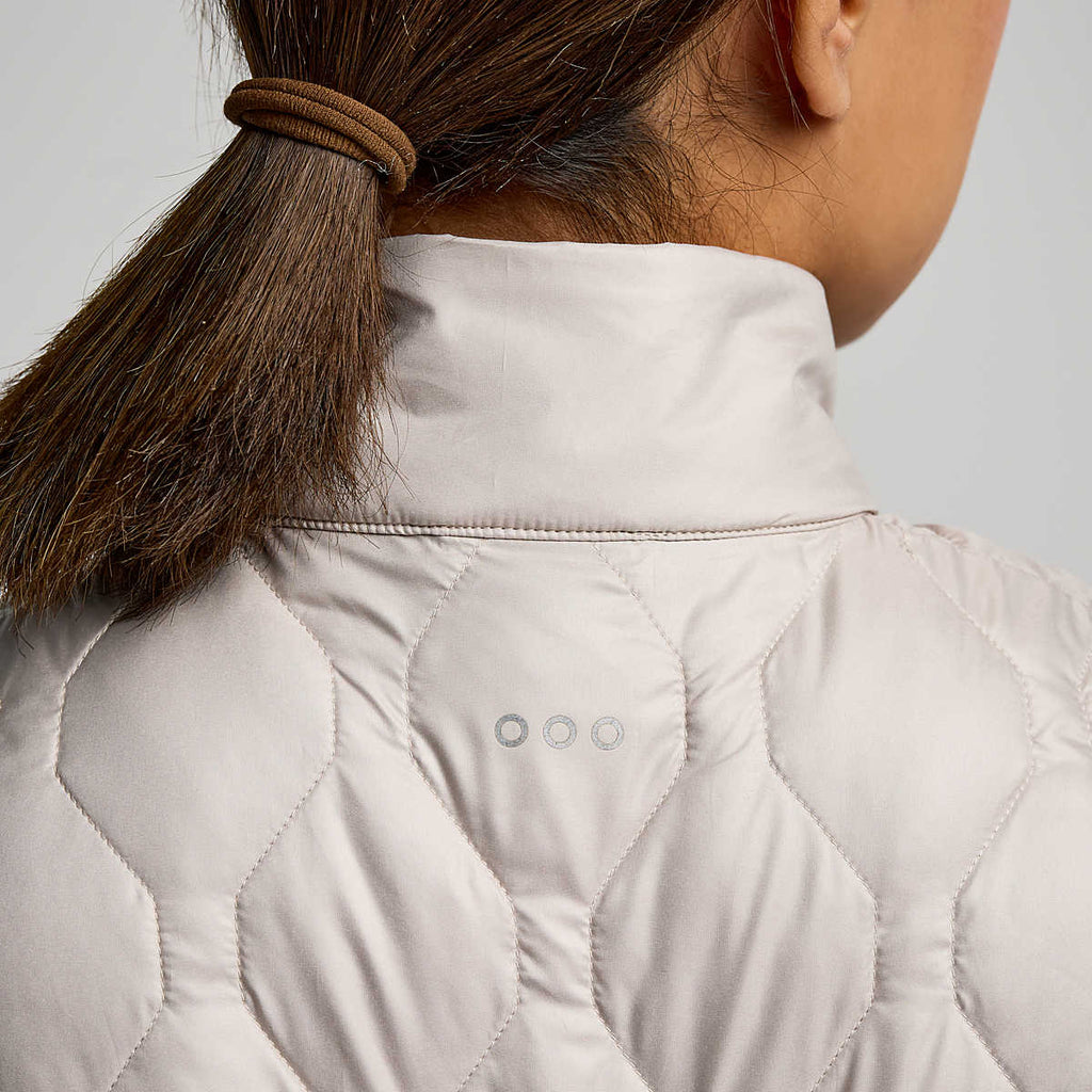 Women's Saucony Hurricane Insulated Vest. White. Rear view.