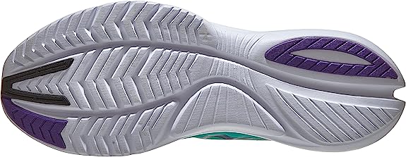 Women's Saucony Kinvara 12. Green upper. White midsole. Bottom view.