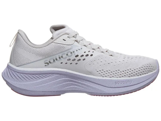 Women's Saucony Ride 17. White upper. Light pink midsole. Medial view.