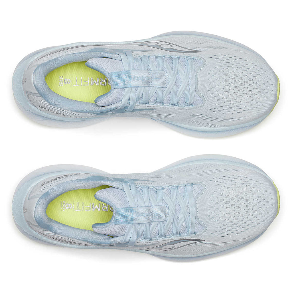 Women's Saucony Ride 18. Light Blue upper. Light Blue midsole. Top view.