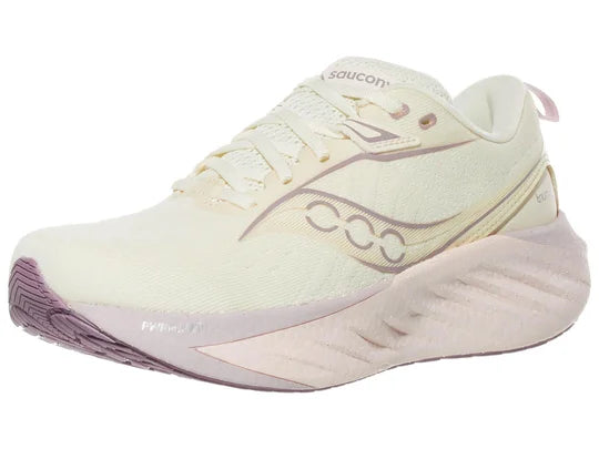 Women's Saucony Triumph 22. Off White upper. White midsole. Lateral view.