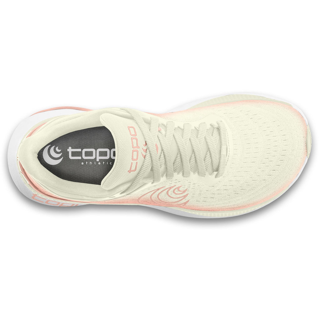 Women's Topo Aura. Cream upper. White midsole. Top view.