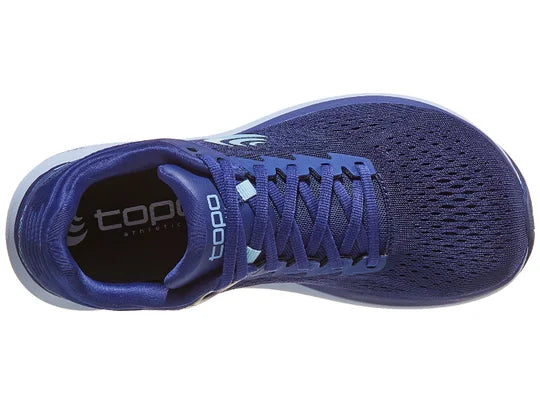 Women's Topo Phantom 3. Purple upper. Blue midsole. Top view.