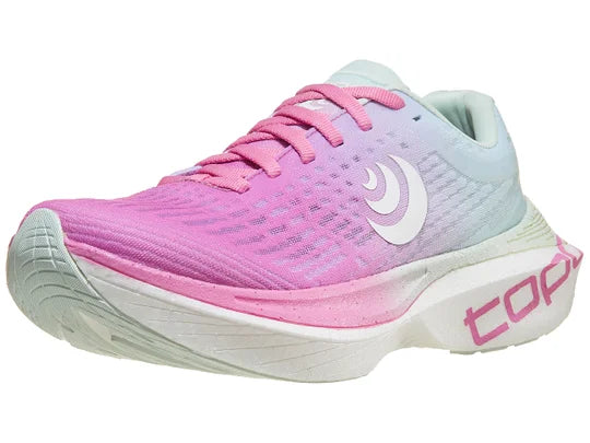 Women's Topo Specter 2. Pink upper. White midsole. Lateral view.