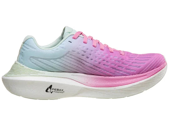 Women's Topo Specter 2. Pink upper. White midsole. Medial view.