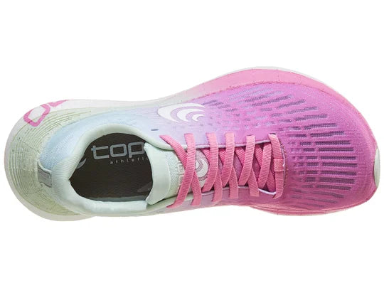 Women's Topo Specter 2. Pink upper. White midsole. Top view.