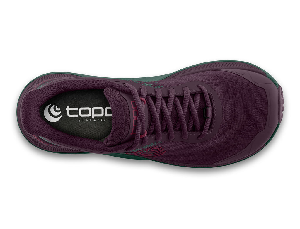 Women's Topo Ultraventure 4. Purple upper. Green midsole. Top view.