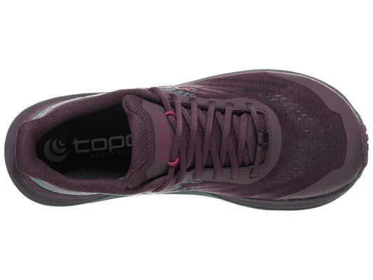 Women's Topo Ultraventure 4. Purple upper. Green midsole. Top view.