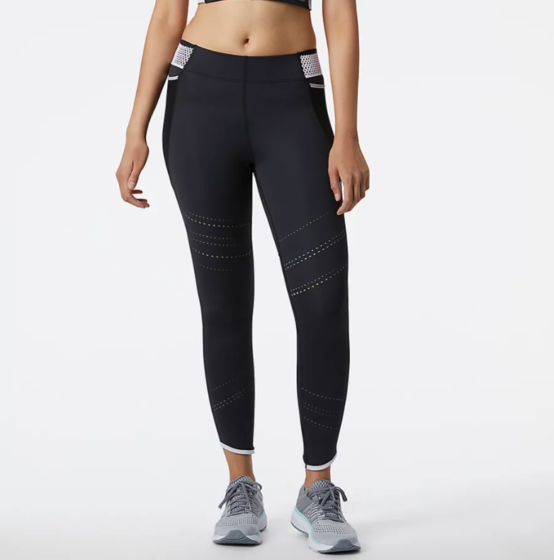 Women's New Balance Q Speed Tights. Black. Front view.