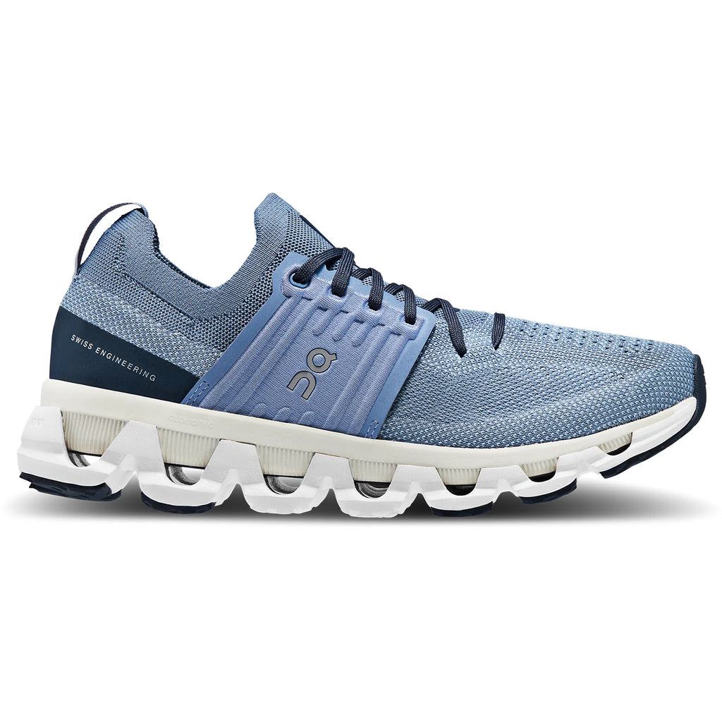 Women's On Cloudswift 3. Blue upper. White midsole. Lateral view.